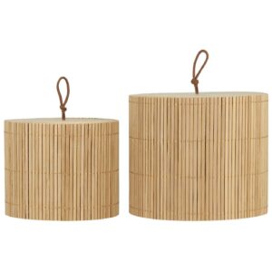 boite rangement bambou paille chinois couvercle décoration élastique fourre-tout