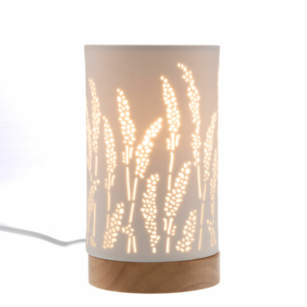 162790 - Cades design Lampe d'appoint cylindrique blanche porcelaine bois