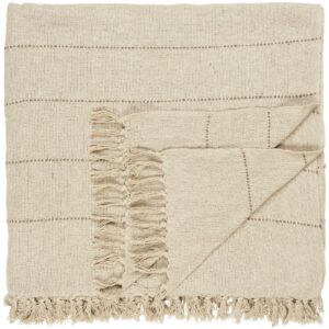 plaid tissu coton couvre lit canapé fauteuil chambre textile franges salon beige clair rayures