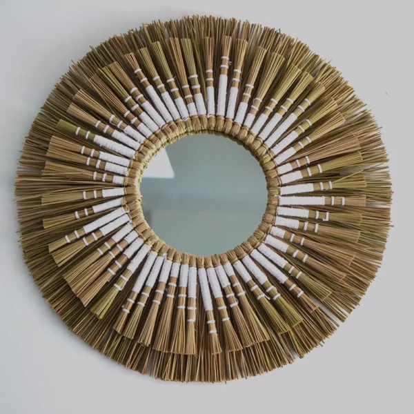 Miroir Ethnique paille décor blanc D75